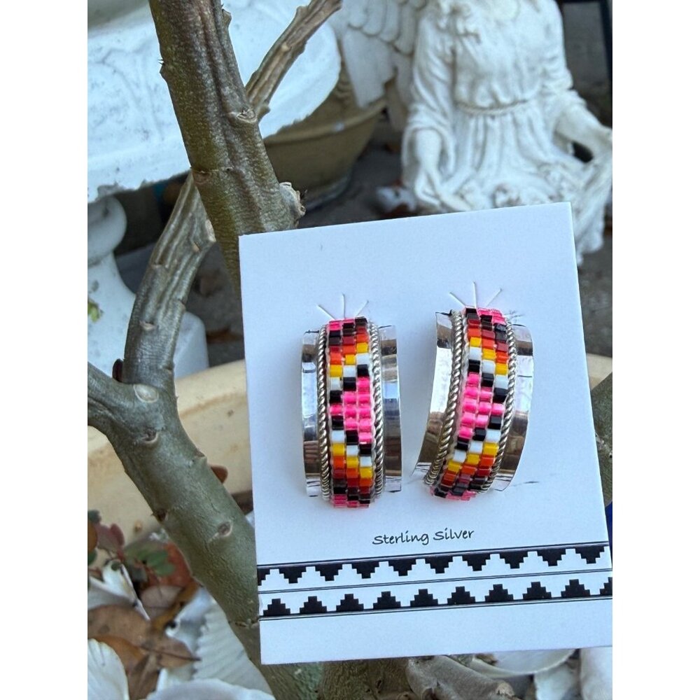 NWT Native American Navajo Handmade Sterling Silver Beaded Statement Earrings